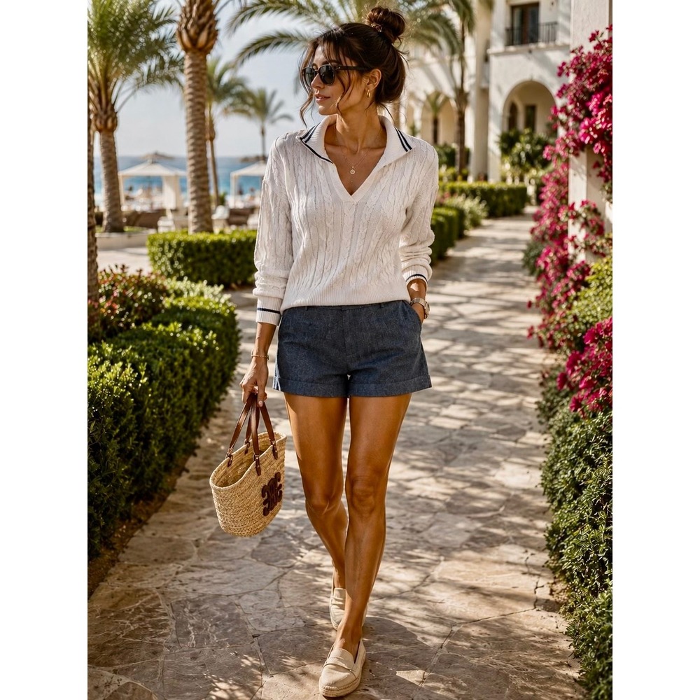 Alice + Olivia Blue Linen Blend Tailored Mini Shorts Women Medium Pockets